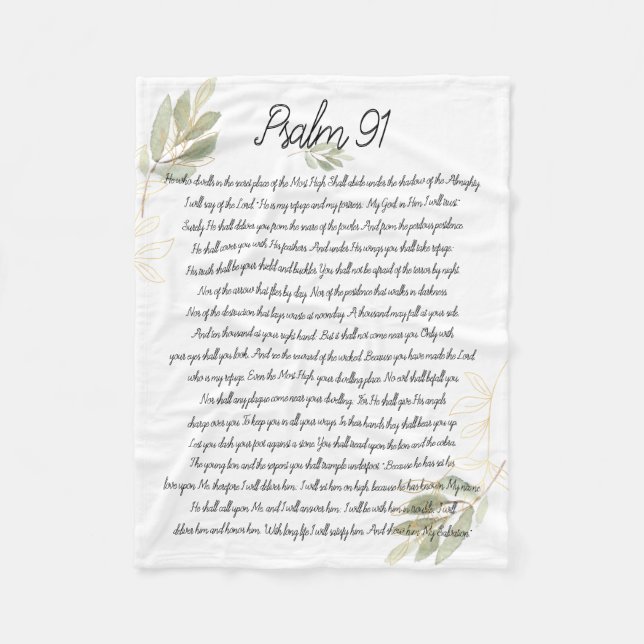Psalm 91 Bible Art Soft Greenery Löv Christian Fleecefilt (Framsidan)
