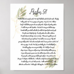 Psalm 91 Bible Art Soft Grönt Löv Christian Poster