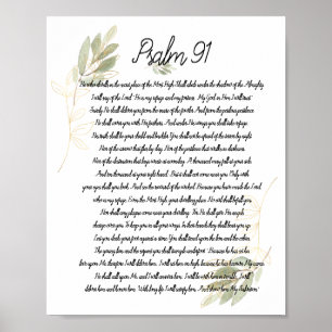 Psalm 91 Bible Art Soft Grönt Löv Christian Poster