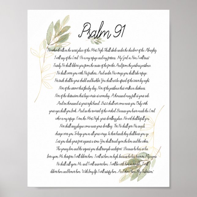 Psalm 91 Bible Art Soft Grönt Löv Christian Poster (Framsidan)