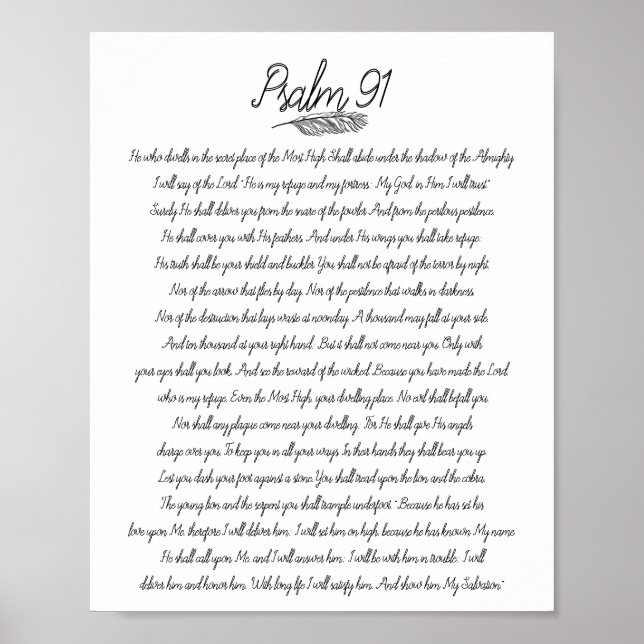 Psalm 91 Bible Decor Feather Christian Art Poster (Framsidan)