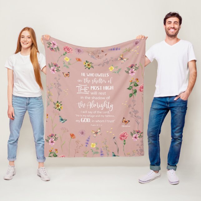 Psalm 91 Bible Verse Vild Flowers Fleece Blanket (På plats)