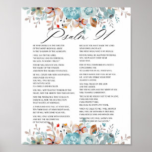 Psalm 91 Blommigt för bibelskript Poster