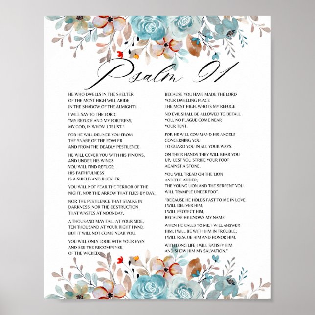 Psalm 91 Blommigt för bibelskript Poster (Framsidan)