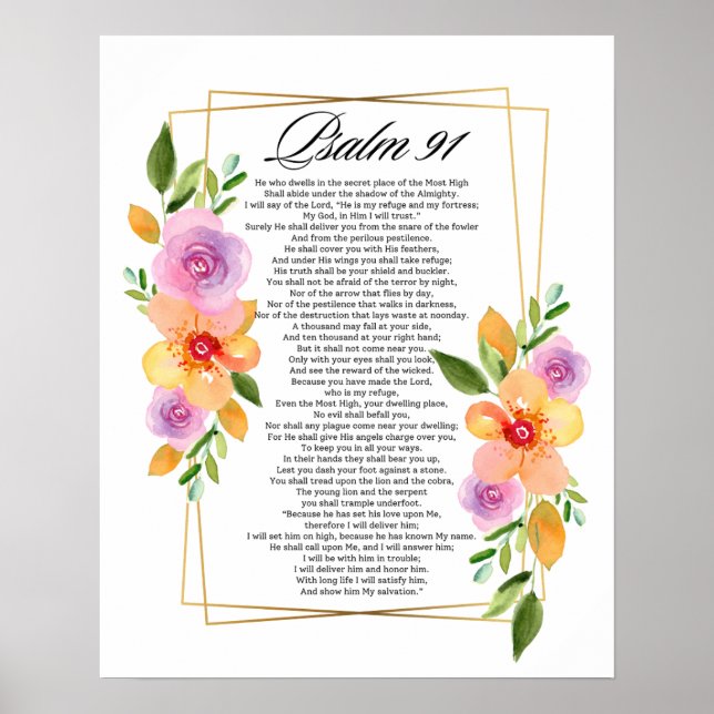 Psalm 91 Blommigt Geometric Ram Poster (Framsidan)