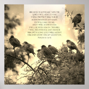 Psalm 91 Christian poster med fåglar på träd