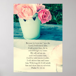 Psalm 91, Christian poster med rosa ros