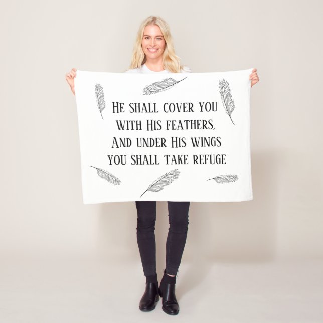 Psalm 91 Feathers Design Christian Fleece Blanket (På plats)