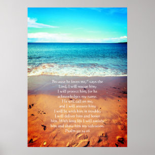 Psalm 91, kristen affisch med seawaves & sand