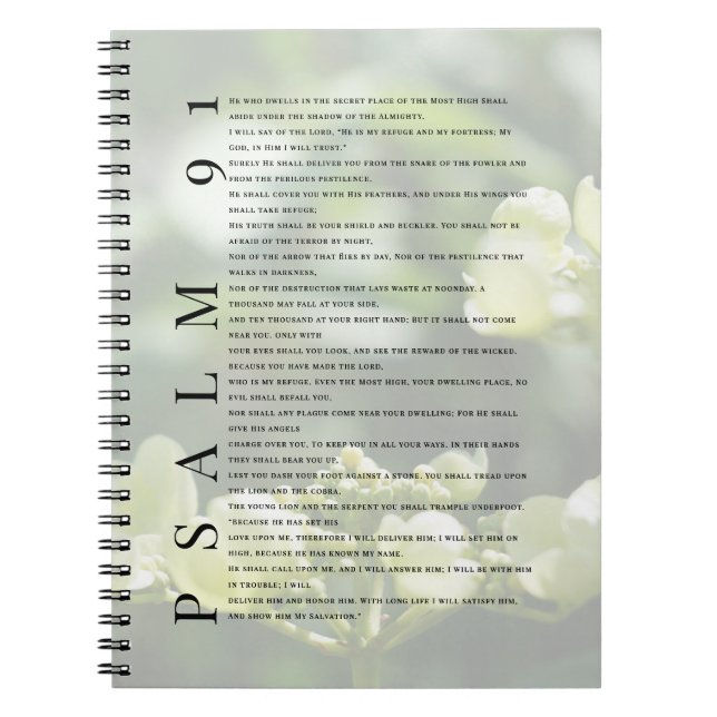 Psalm 91 Mjuk Vit Blommig Kristen Journal Anteckningsbok (Framsidan)