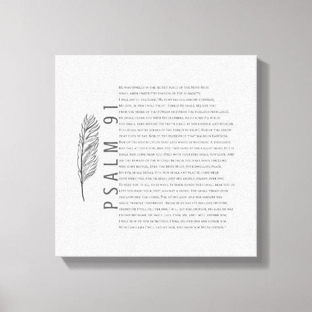 Psalm 91 Modern Svart Vitt Fjäder Bibelvers Canvastryck (Framsida)