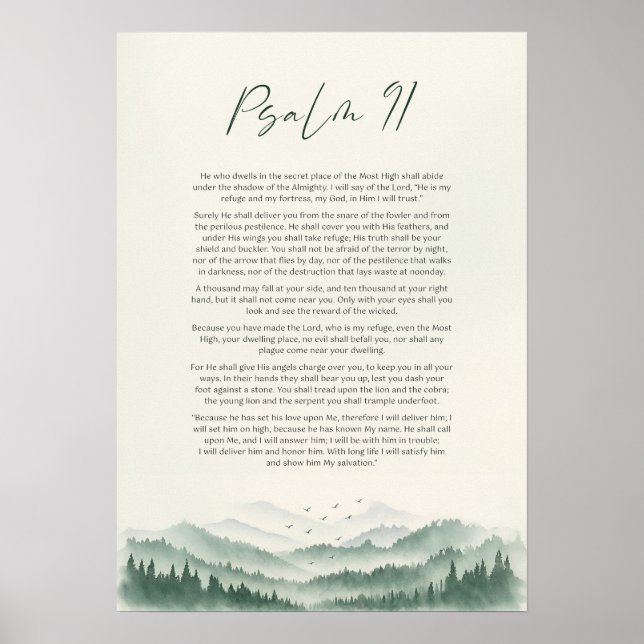Psalm 91 Mountain-Lodrät Skriv ut: Christian Scrip Poster (Framsidan)
