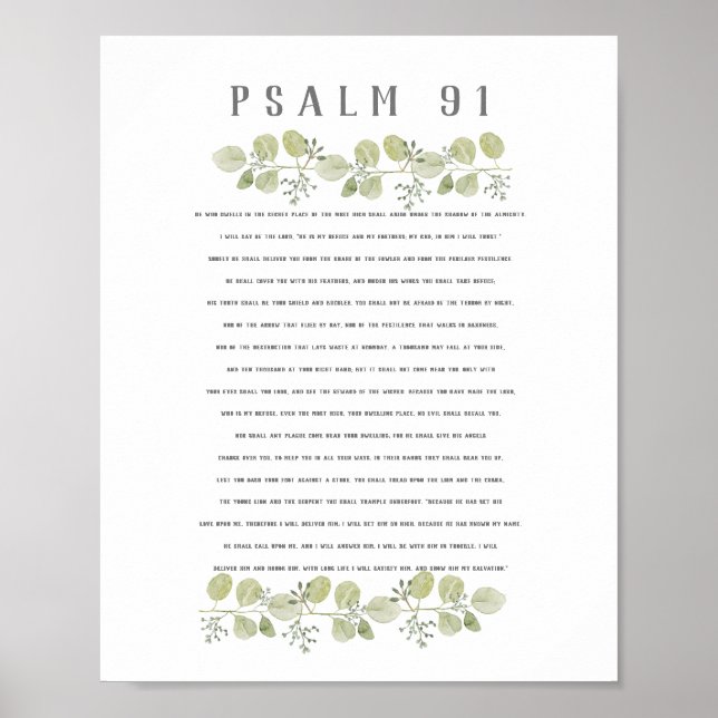 Psalm 91 Oliv grönt Eucalyptus Lövs bibelkonst Poster (Framsidan)