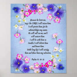 Psalm 91 om blå duk med blommor, poster