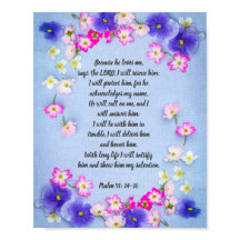 Psalm 91 om blå duk med blommor, poster
