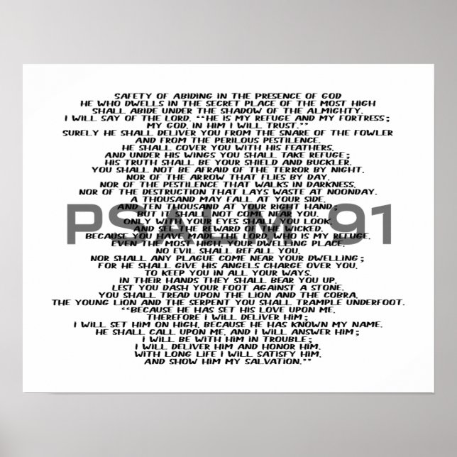 Psalm 91 Poster med svart och vit skriptmur (Framsidan)