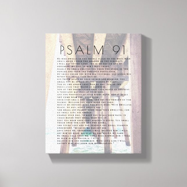 Psalm 91 Rustik Strandbrygga Bibelvers Canvas Prin (Framsida)