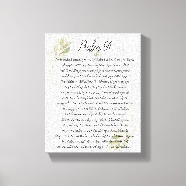 Psalm 91 Skrift Bibel Konst Vattenfärg Löv Canvastryck (Framsida)