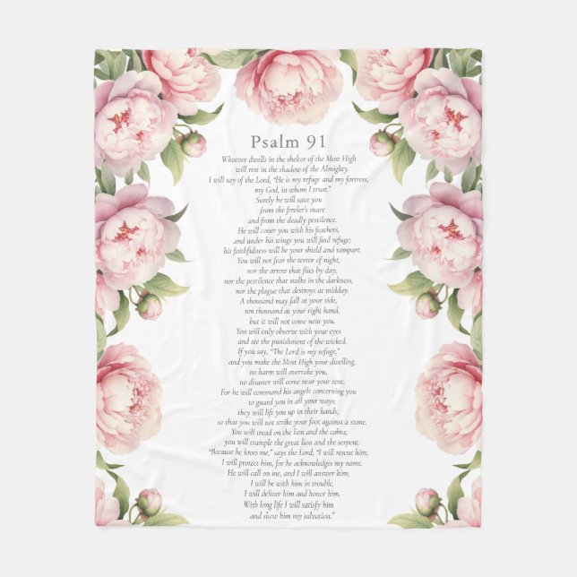 Psalm 91 Skrift Bibelvers Floral Rodnad Fleecefilt (Framsidan)