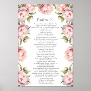 Psalm 91 Skrift Bibelvers Floral Rodnad Poster