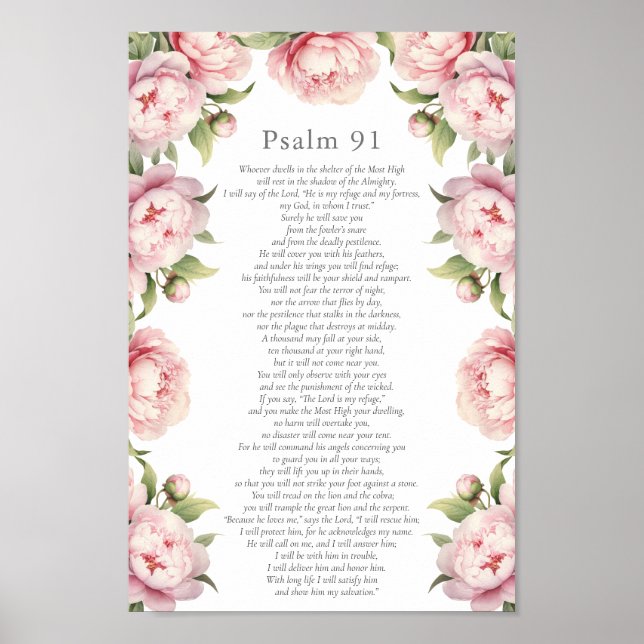 Psalm 91 Skrift Bibelvers Floral Rodnad Poster (Framsidan)