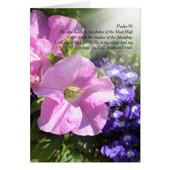 Psalm 91, strålar av ljust och blommor, vikt kort (Framsidan)