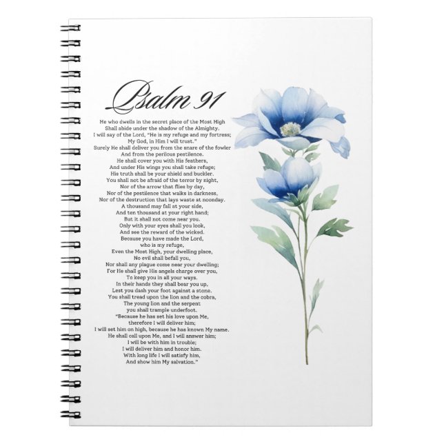 Psalm 91 Watercolor Blue Flower Bible Scriptures Anteckningsbok (Framsidan)