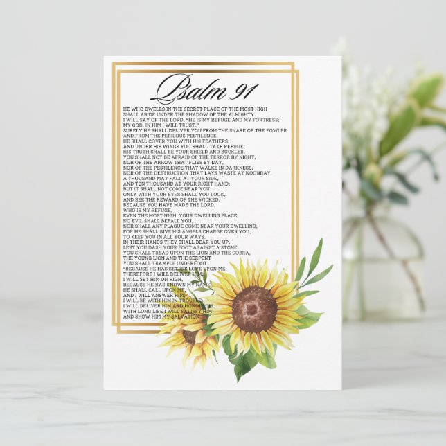 Psalm 91 Watercolor Sunflower Frame Scriptures Julkort (Stående Fram)