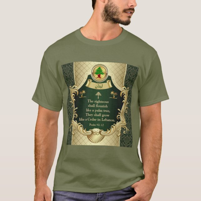 Psalm 92:12 Maronitkyrkan Libanonceder T-Shirt (Framsida)