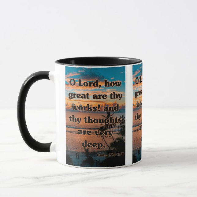 Psalm 92:5 KJV Bible Verse Pic Two-Tone Mugg (Vänster)
