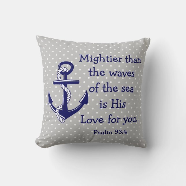 Psalm 93 Mäktigare än havet, marinankare/grå Kudde (Framsida)