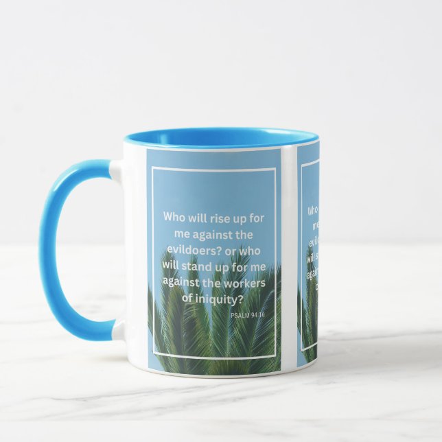 Psalm 94:16 KJV Bible Verse Pic Two-Tone Mugg (Vänster)