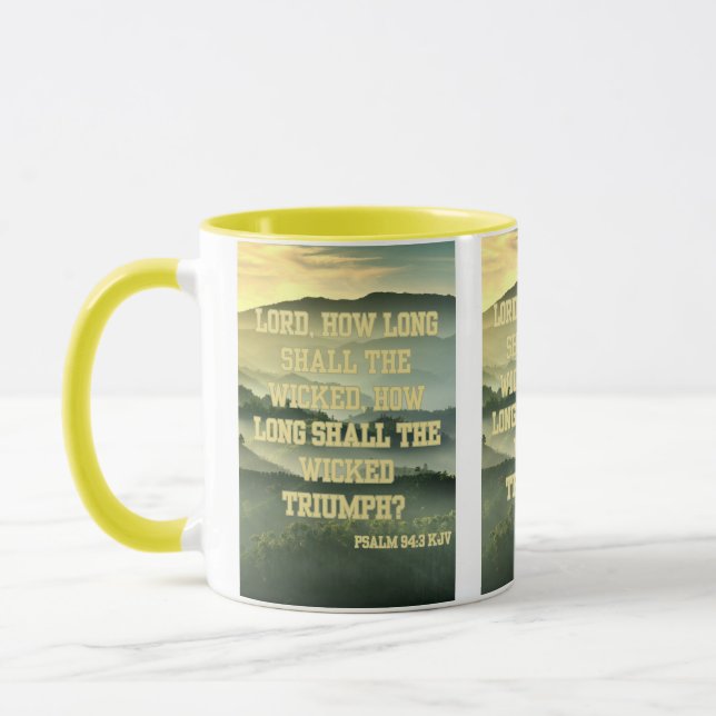 Psalm 94:3 KJV Bible Verse Pic Two-Tone Mugg (Vänster)