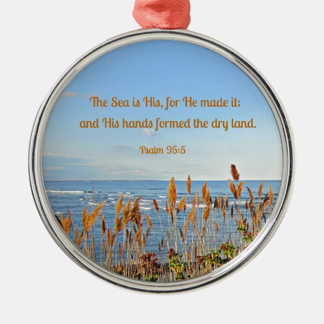 Psalm 95:5 Havet är Hans, för han gjorde det... Julgransprydnad Metall (Framsidan)