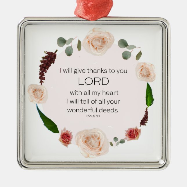 Psalm 9:1, Bible Verse Metall Ornament (Framsidan)