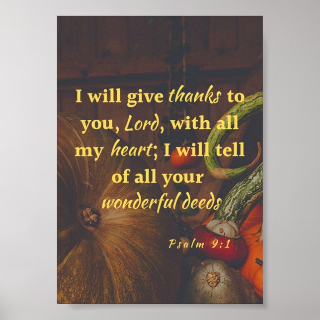 Psalm 9:1 Tack vare poster av Herren (Framsidan)