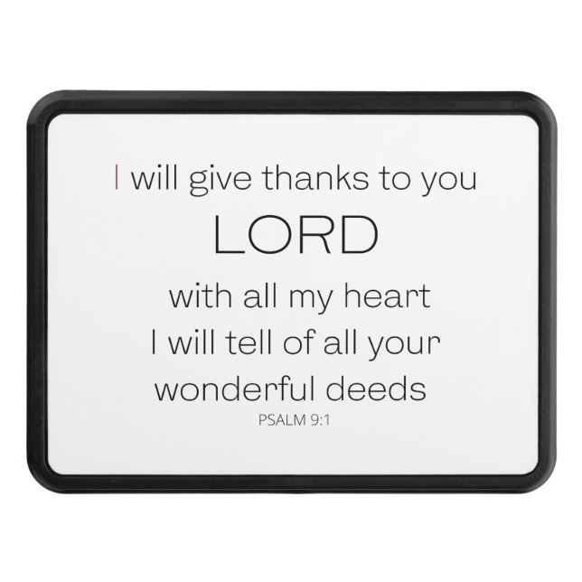 Psalm 9, jag kommer att ge tack vare LORD. Dragkroksskydd (Framsidan)