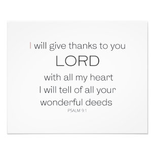 Psalm 9, jag kommer att ge tack vare LORD. Fototryck