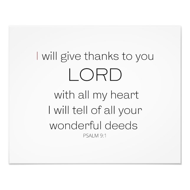 Psalm 9, jag kommer att ge tack vare LORD. Fototryck (Framsidan)
