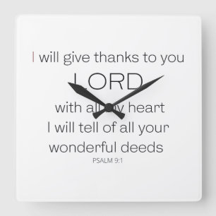 Psalm 9, jag kommer att ge tack vare LORD. Fyrkantig Klocka