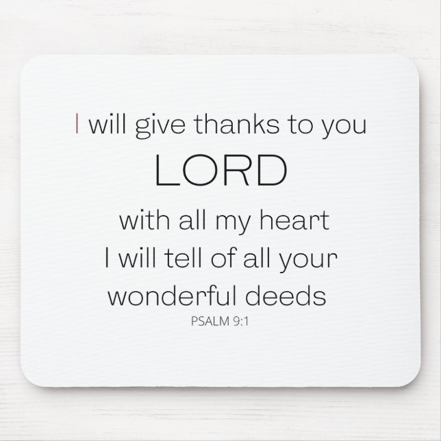 Psalm 9, jag kommer att ge tack vare LORD. Musmatta (Framsidan)