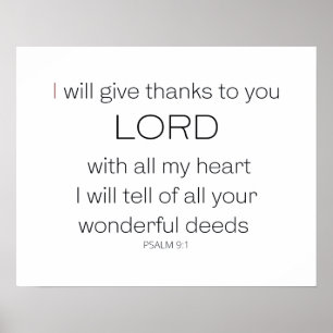 Psalm 9, jag kommer att ge tack vare LORD. Poster