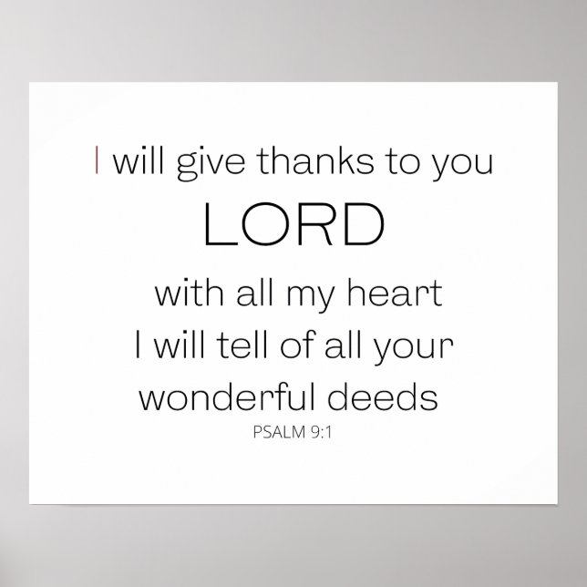 Psalm 9, jag kommer att ge tack vare LORD. Poster (Framsidan)