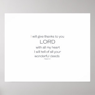 Psalm 9, jag kommer att ge tack vare LORD. Poster