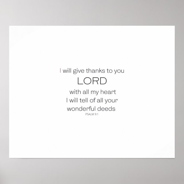 Psalm 9, jag kommer att ge tack vare LORD. Poster (Framsidan)