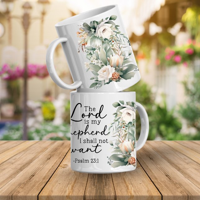 Psalm Bibelvers Floral Kaffemugg (Psalms bible verse Mug. The Lord id my shepherd i shall not want Psalms 23:1)