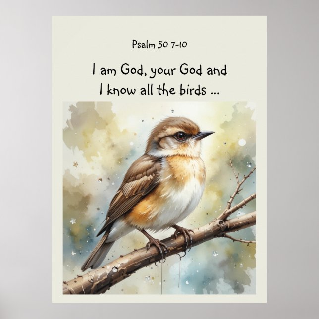 Psalm-fåglar med inspirationell bibel Scripture Poster (Framsidan)