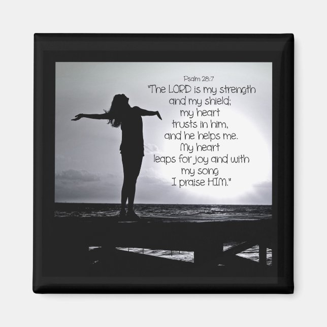 Psalm Lord är min starka bibelcitat Black Grått Magnet (Framsidan)