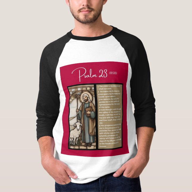 Psalm-meddelande - Psalm 23 - 3/4 vit längd T Shirt (Framsida)