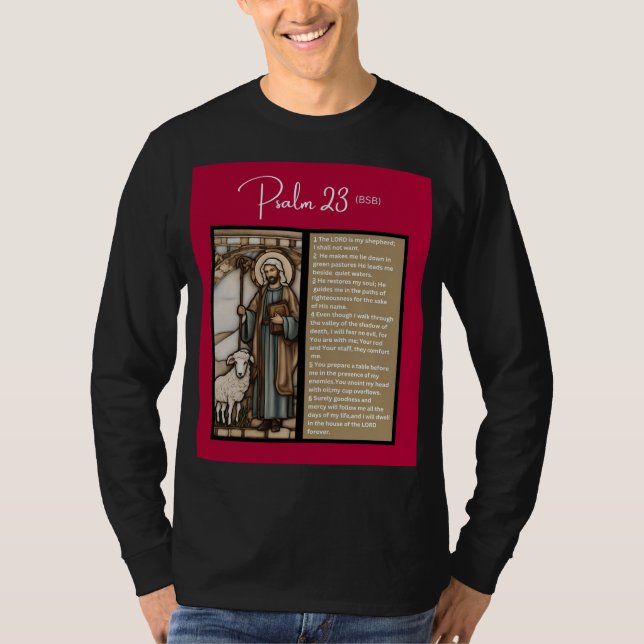 Psalm-meddelande: Psalm 23 - Svart Långärmad T Shirt (Framsida)